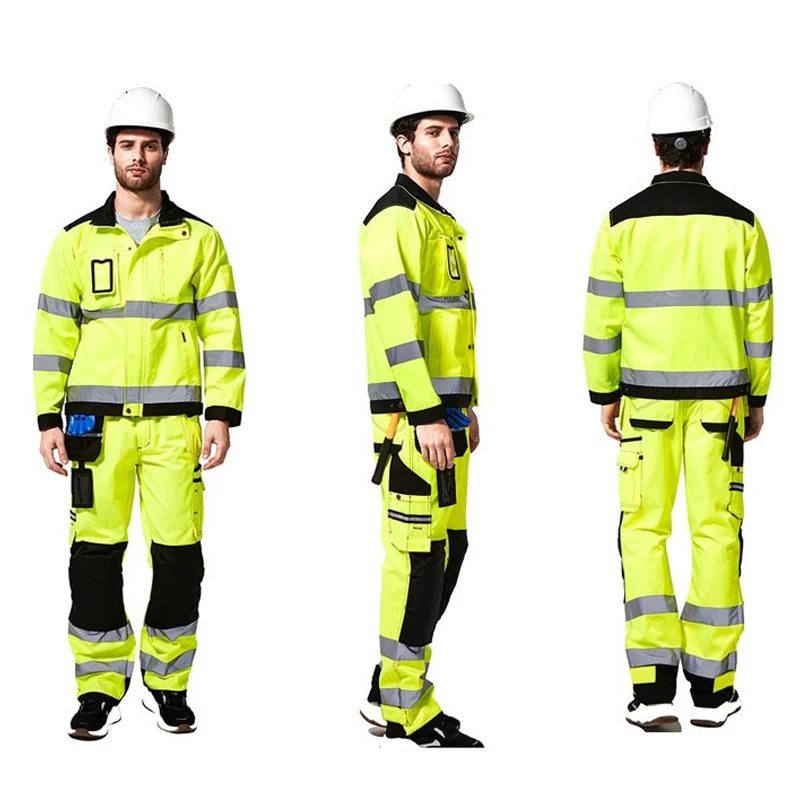 Traje de trabajo para hombre, electricista con chaqueta reflectante reflectora para trabajo y pantalones cargo de alta visibilidad con rodilleras - imagen 5