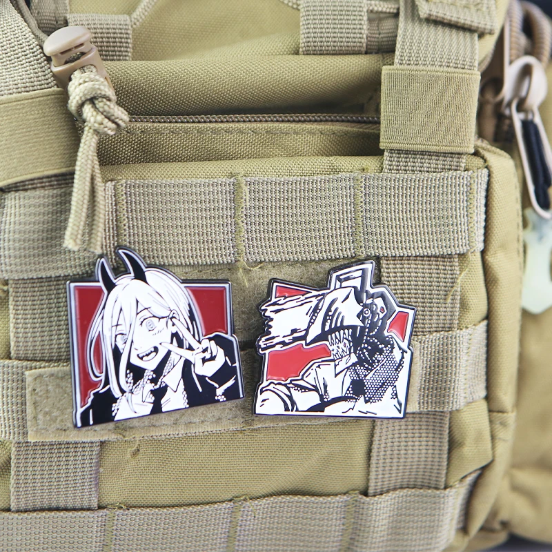 Motosierra hombre Demon Hunter táctico Anime Power parche de Metal brazalete DIY para ropa y mochila con gancho - imagen 3