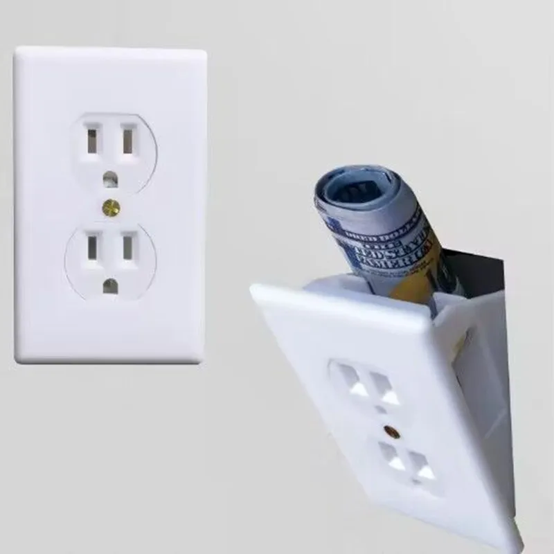 Caja de almacenamiento de dinero oculta con enchufe falso, contenedor de privacidad de 2 llaves para joyería, moneda en efectivo, diamante