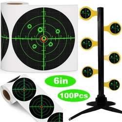 Pegatina de objetivo de tiro de 6 pulgadas, 100 Uds./rollo, objetivo de salpicaduras reactivas, papel autoadhesivo fluorescente verde para salpicaduras para Airsoft