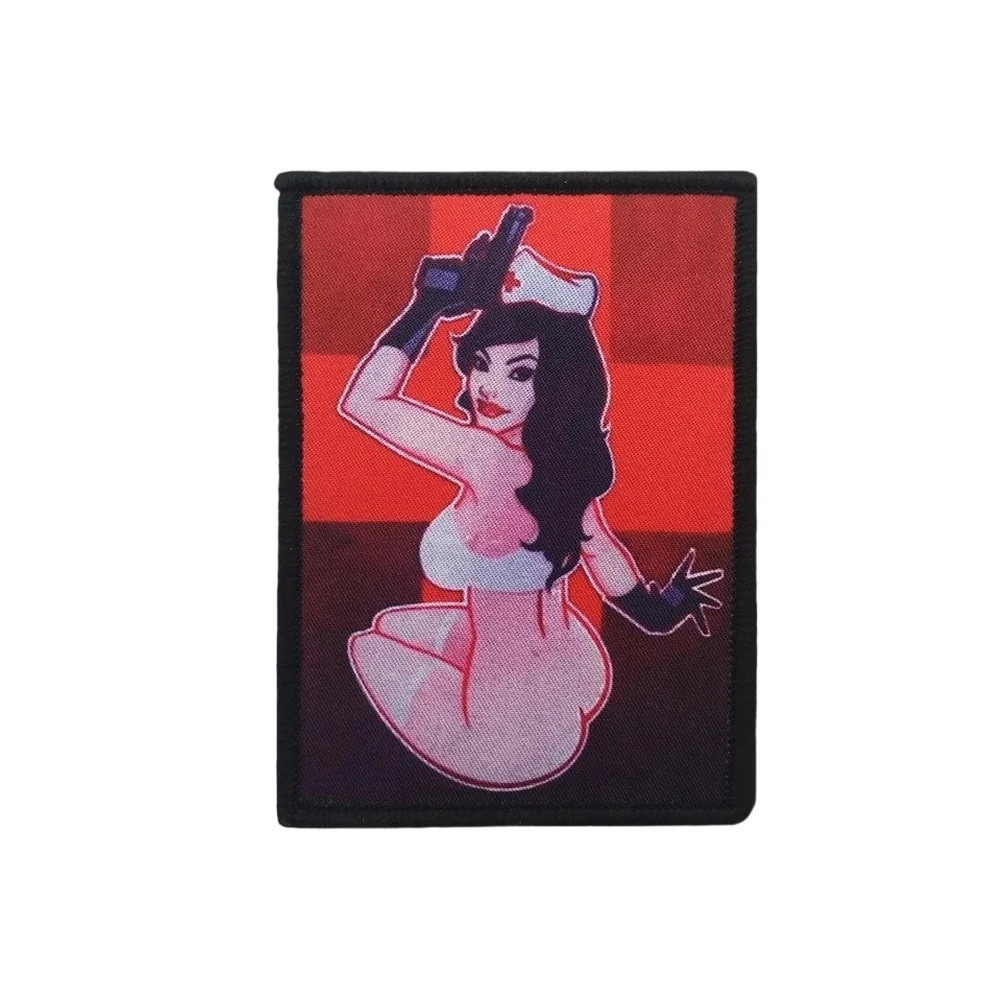 Parche divertido de Velcros táctico para enfermera y arma, pegatina bordada de moral, insignia, cierre de bucle de gancho para mochila Molle, gorra vaquera