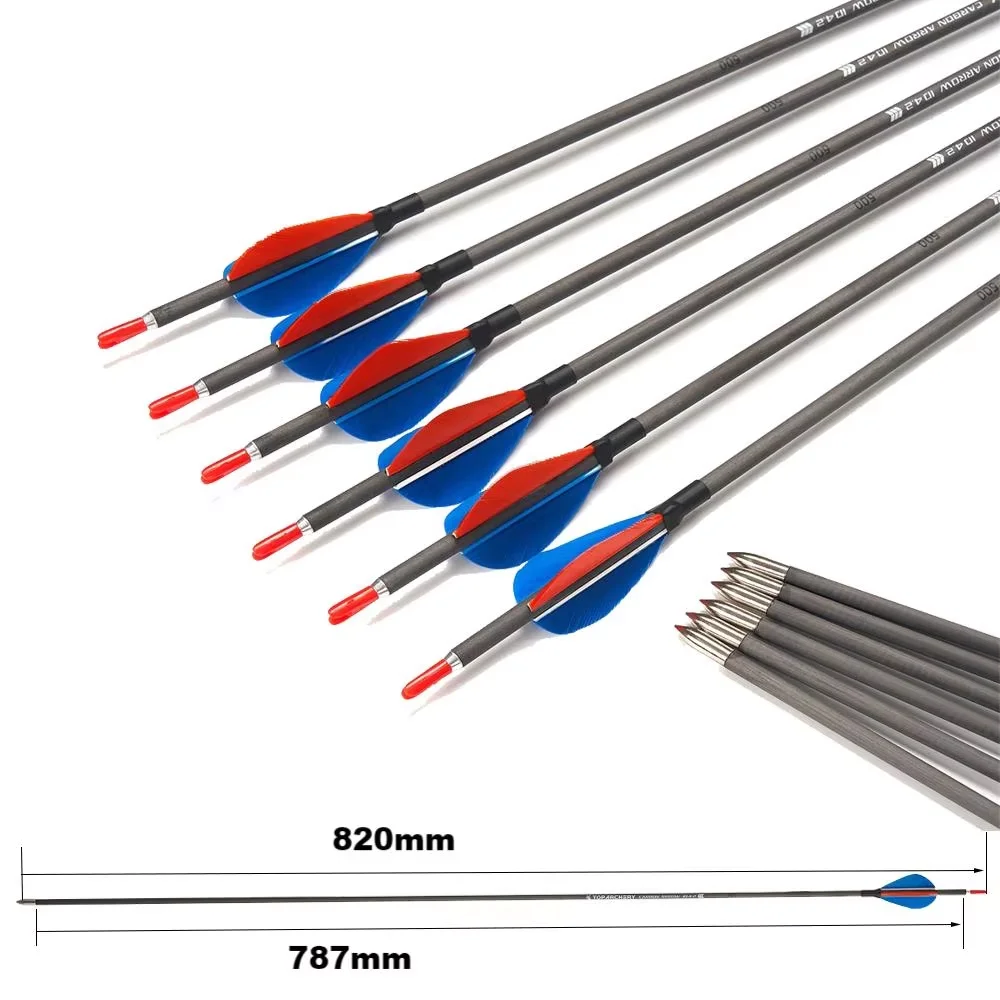 Flechas de carbono para tiro con arco, plumas de pavo - imagen 5