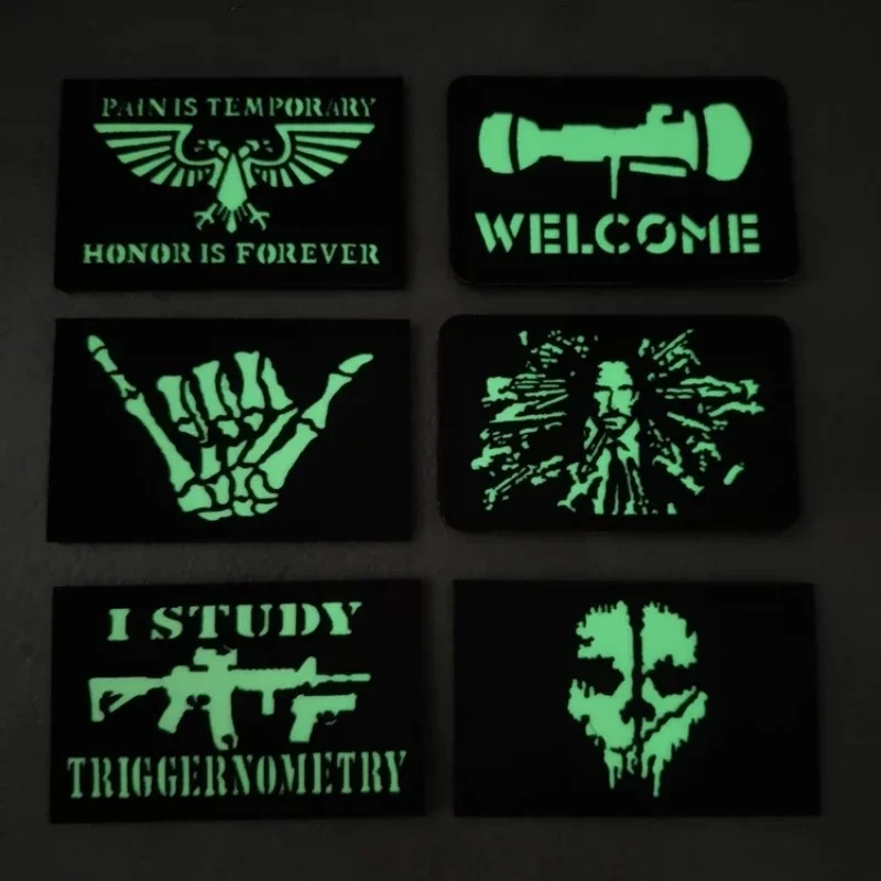 Parches reflectantes de gancho y bucle de calavera de visión nocturna, máscara de fantasma, insignia de moralidad militar, pegatina decorativa para mochila, brazalete táctico - imagen 3