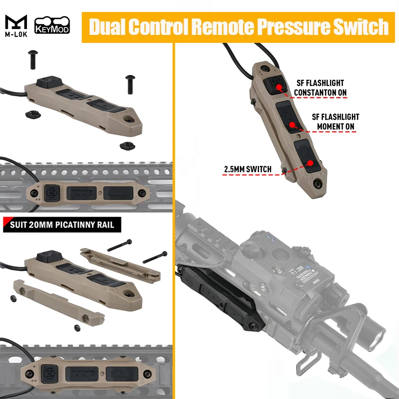 WADSN-interruptor de presión remoto de Control Dual, enchufe táctico SF y 2,5 para linterna láser M300 M600, compatible con riel Picatinny MLOK KEYMOD