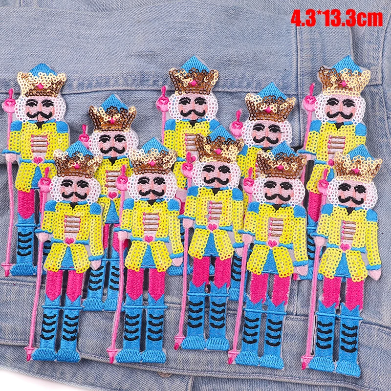Parche de Cascanueces bordado de lentejuelas, parches para planchar para ropa, chaquetas, DIY, parche de costura de soldado rey de dibujos animados, venta al por mayor, 10 Uds. - imagen 5