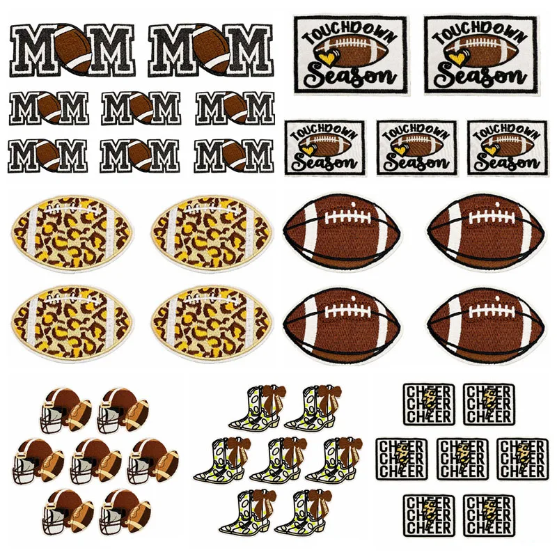 10 unids/lote, venta al por mayor, parches bordados para juegos de fútbol en ropa, apliques deportivos de dibujos animados, parches para planchar para ropa, insignia para coser