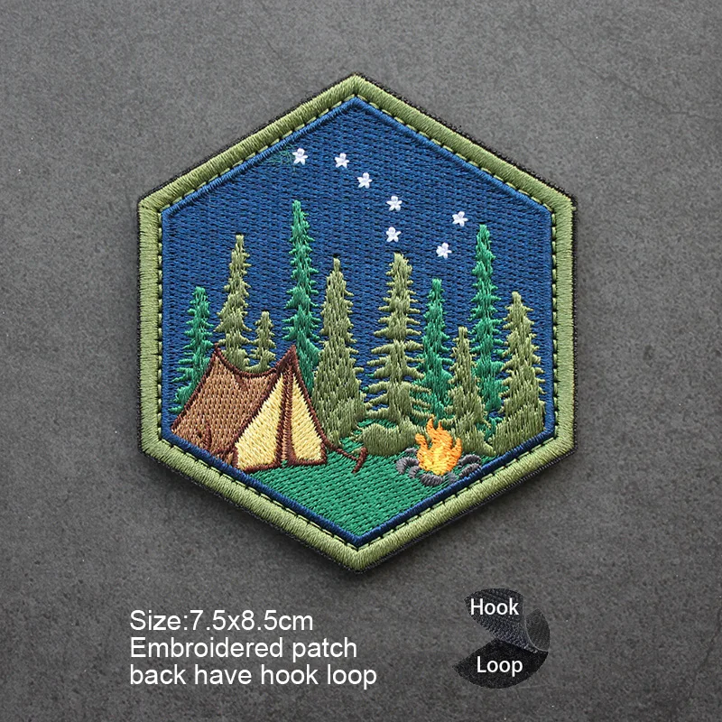 Parche bordado para campamento todoterreno, brazalete de moral bordado completo hexagonal, pegatina para mochila con paisaje marino de estrellas y parche con gancho - imagen 5