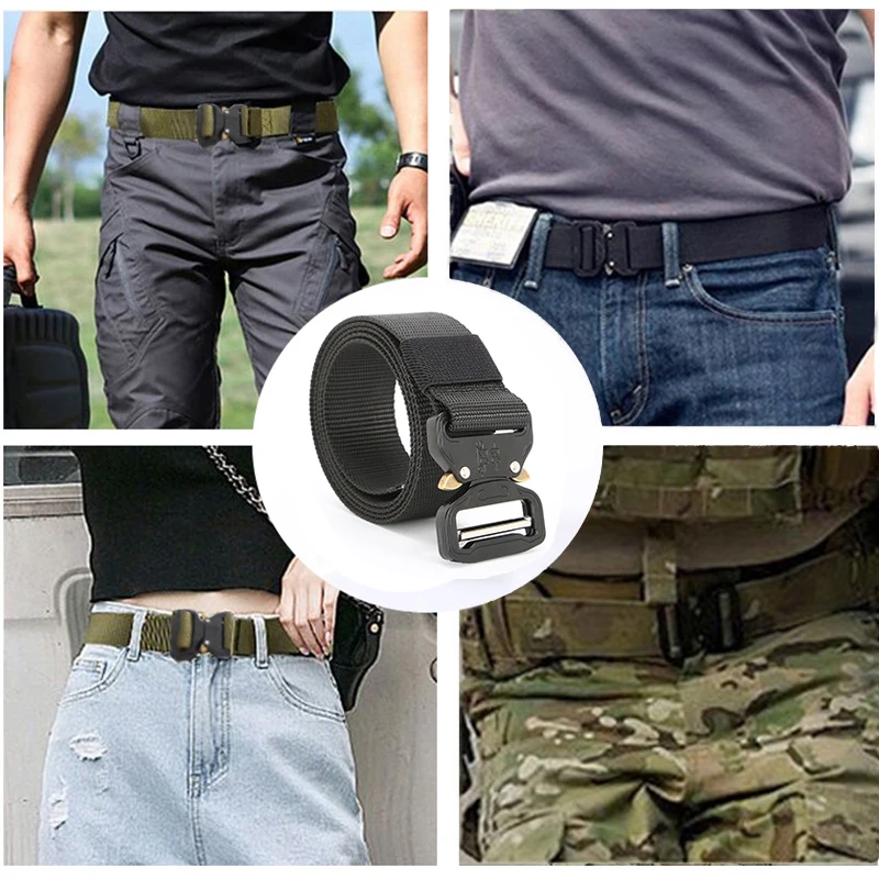 1 cinturón táctico para hombre con hebilla de metal de liberación rápida, con cinturón de nailon estilo deportes al aire libre. - imagen 2