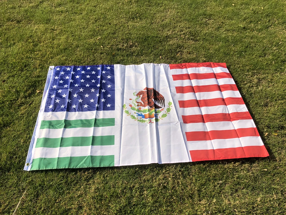 SKY FLAG Bandera US MX FRIENDSHIP 3x5 pies doble penetración poliéster Bandera US MX FRIENDSHIP para bandera colgante de América y México - imagen 2