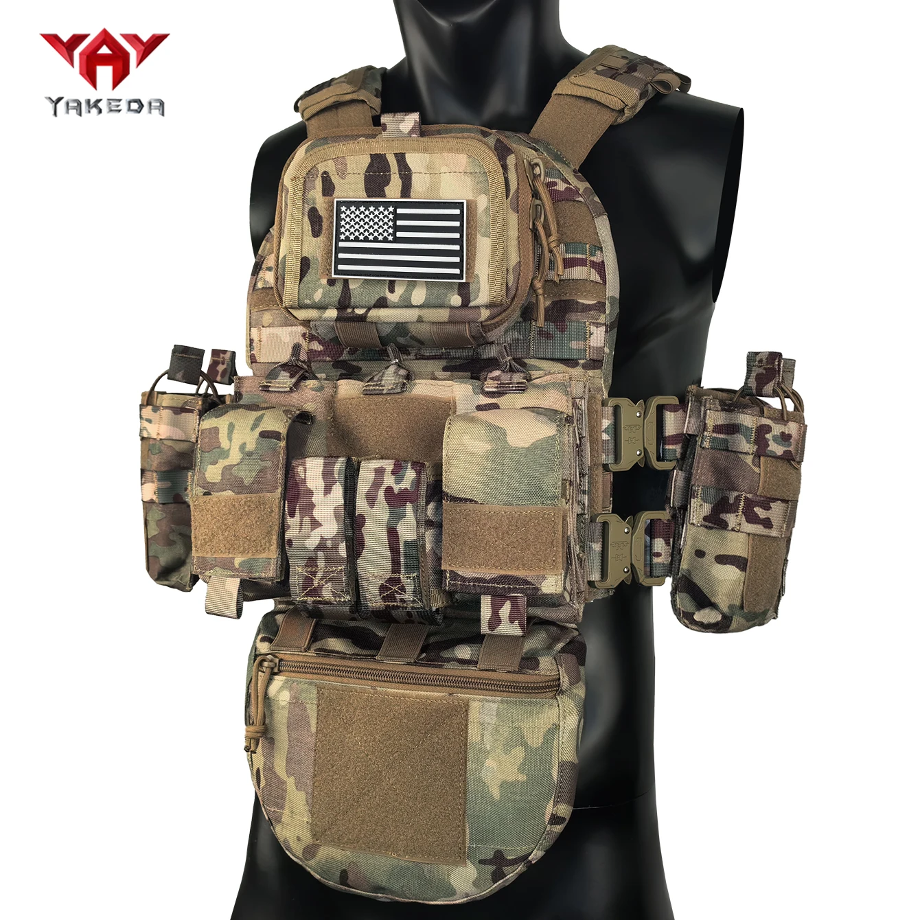 YAKEDA Chaleco táctico de caza modular con cinturón MOLLE desmontable