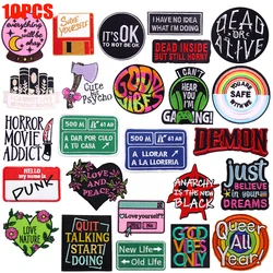 10 unids/lote, venta al por mayor, eslogan de letras bordado, insignias para coser, parches DIY, sombreros, mochila, bordado, parches para planchar DIY para ropa