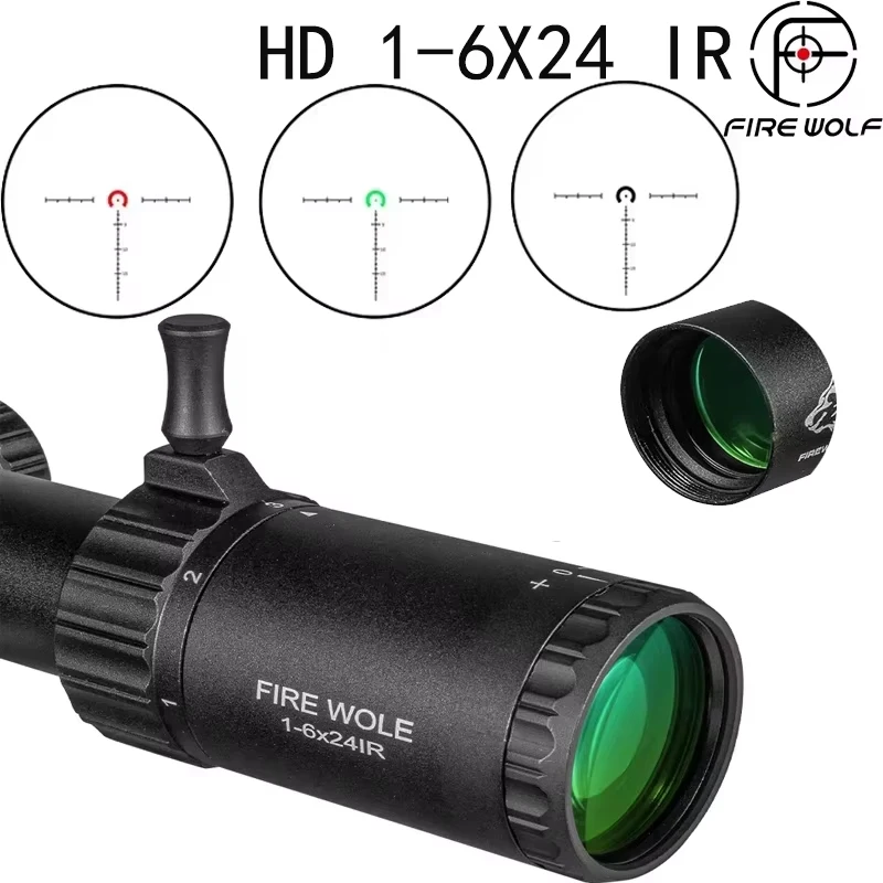 FIRE WOLF HD 1-6X24 IR mira de caza compacta mira para Rifle táctico retícula grabada en vidrio amplio campo de visión miras ópticas 2026 - imagen 2