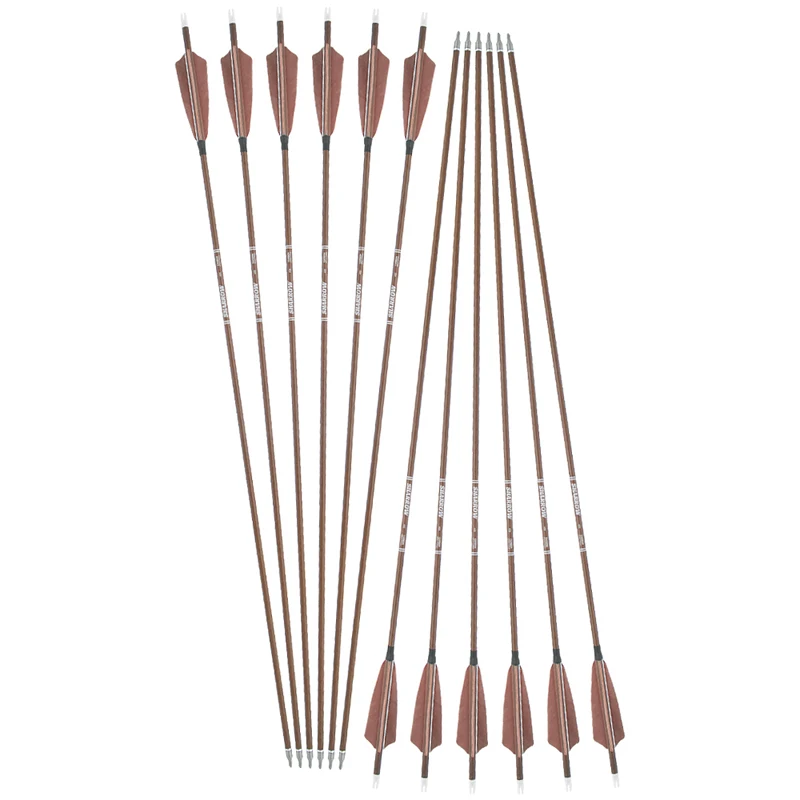 Flecha de carbono puro para tiro con arco, 6/12 piezas, 32,5 pulgadas, 340/400/500/600, grano de madera, ID de 6,2mm, 4 ", plumas de pavo, para caza - imagen 4