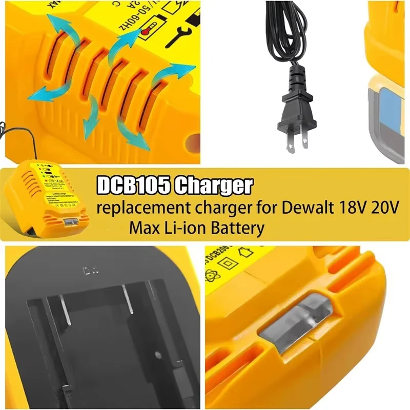 Mini cargador de coche compacto de batería de iones de litio de 12V/24V 100-240V para batería de litio DeWalt 18V 20V 60V DCB200 reemplazo para DCB112 - imagen 5