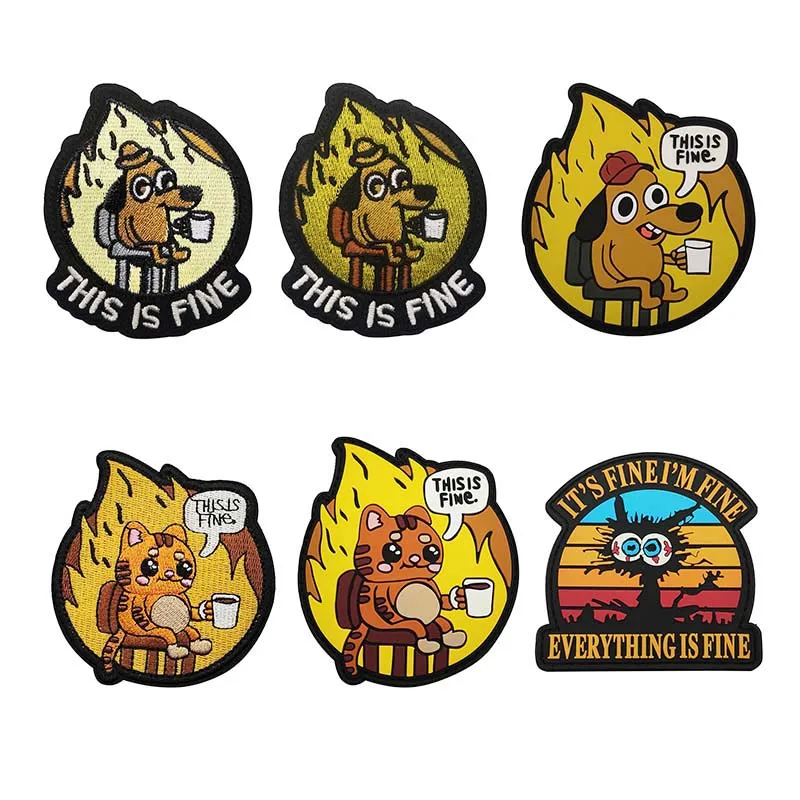 Esto está bien Meme perro divertido, insignias de apliques bordados para beber café de gato, parche táctico de PVC con gancho y bucle en la mochila - imagen 2