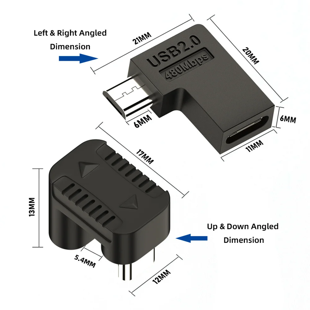 CY-Adaptador USB 2,0 tipo C hembra a Micro USB macho, datos de alimentación, Adaptador tipo angular de 90/360 grados, 4 unidades por lote - imagen 3