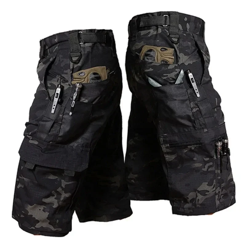 Pantalones cortos de camuflaje para hombre, ropa de trabajo de secado rápido de verano, pantalones militares con múltiples bolsillos, pantalones cortos finos para senderismo y pesca, Jogger masculino - imagen 2