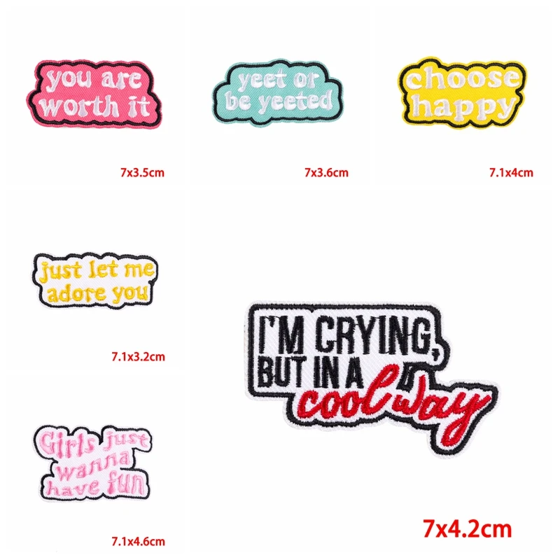 Parche de dibujos animados con letras bordadas, pegatinas bordadas para coser, parches termoadhesivos para ropa, 10 unids/lote - imagen 3