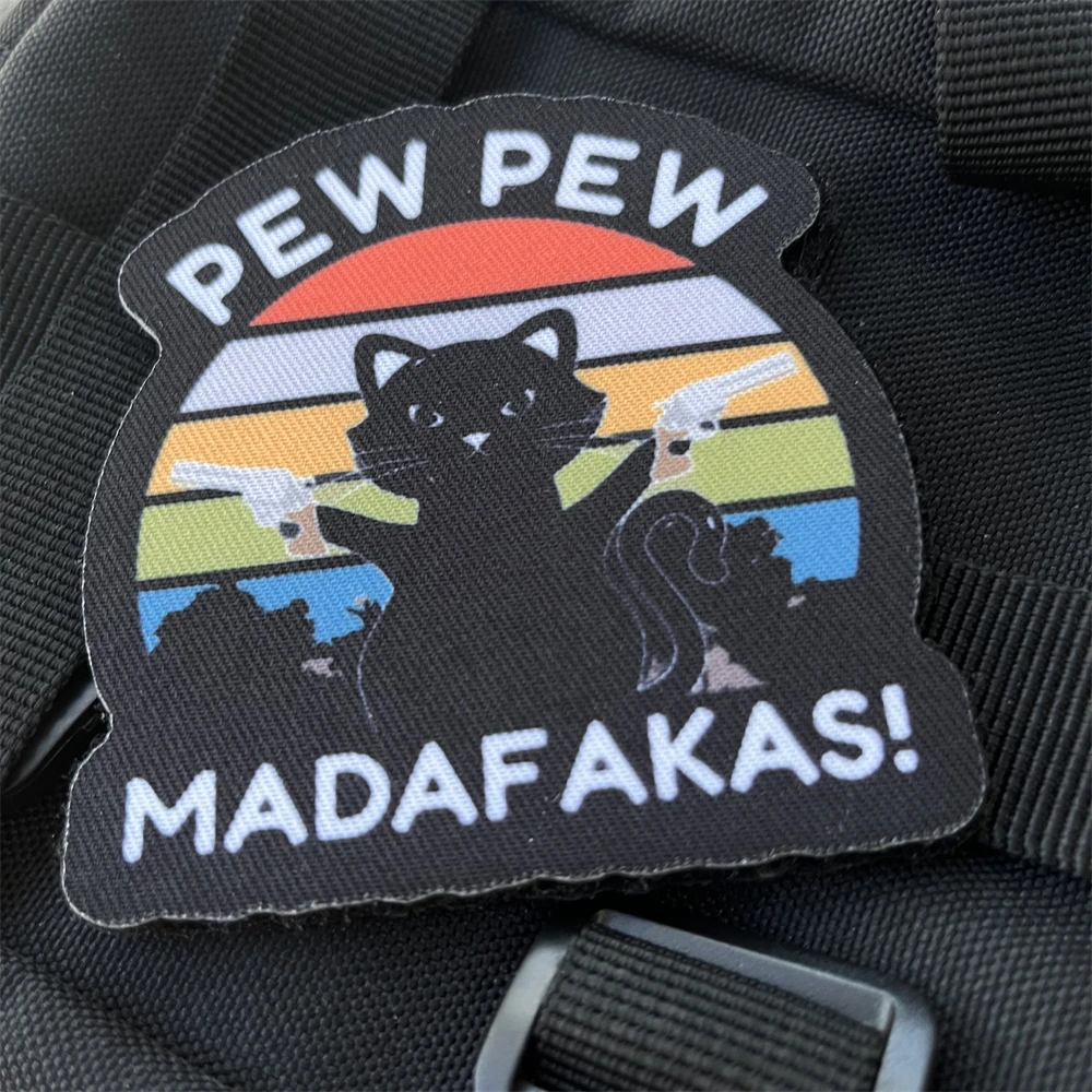 Insignia de moral Pew Madafakas, parches impresos, brazalete táctico, mochila, gancho y bucle, doble pistola, pegatinas de gato negro - imagen 2