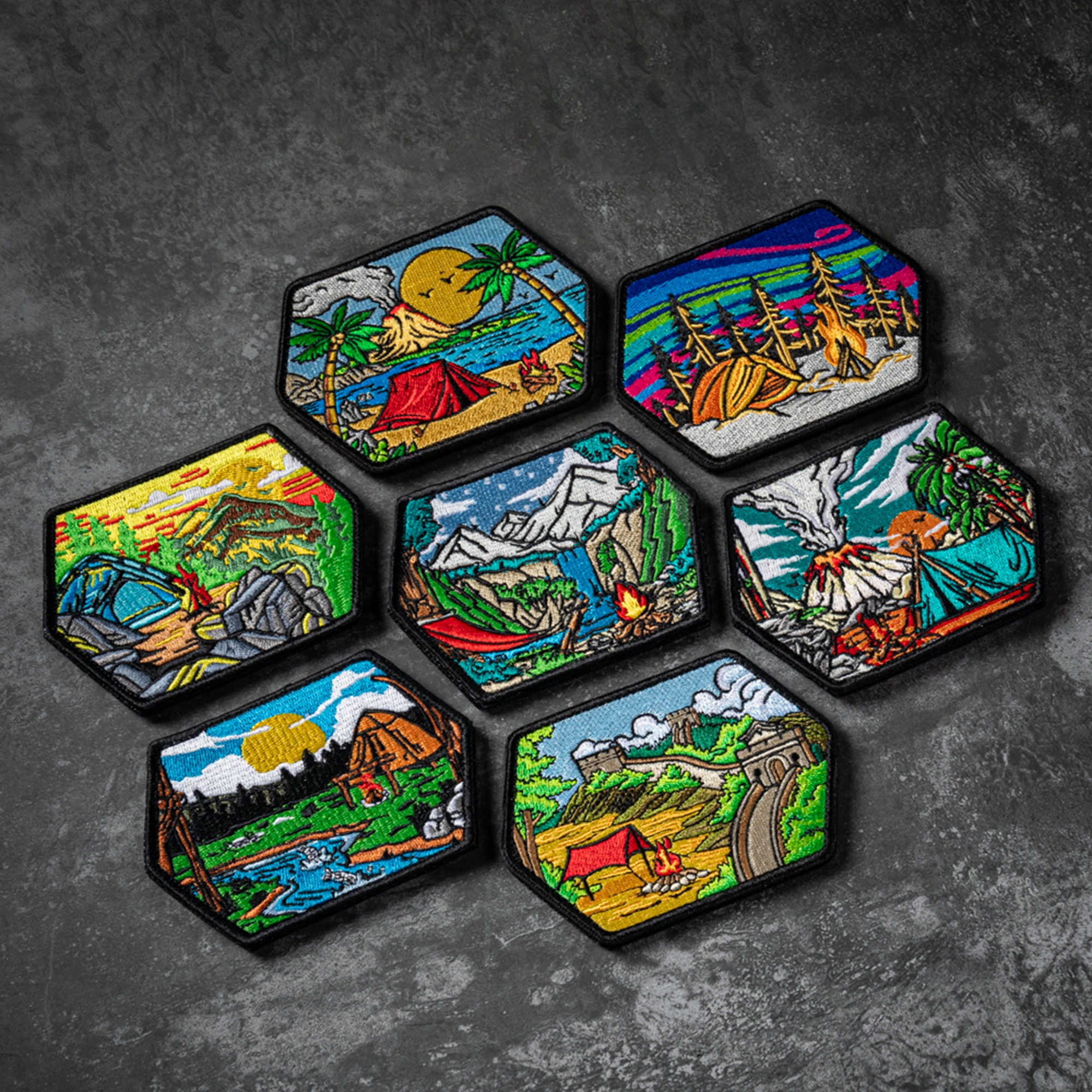 Bolsa al aire libre totalmente bordada brazalete grande paisaje volcán Camping gran pared más allá de la gran pared DIY insignia chaqueta parche - imagen 5