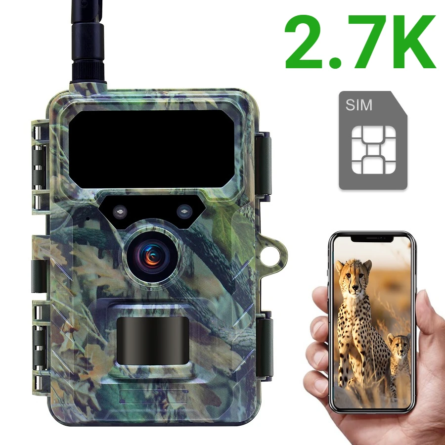 Cámara de rastreo celular 4G LTE, Control por aplicación, visión nocturna HD de 2,7 K, cámaras de caza de vida silvestre activadas por movimiento, impermeables, con tarjeta SIM - imagen 2