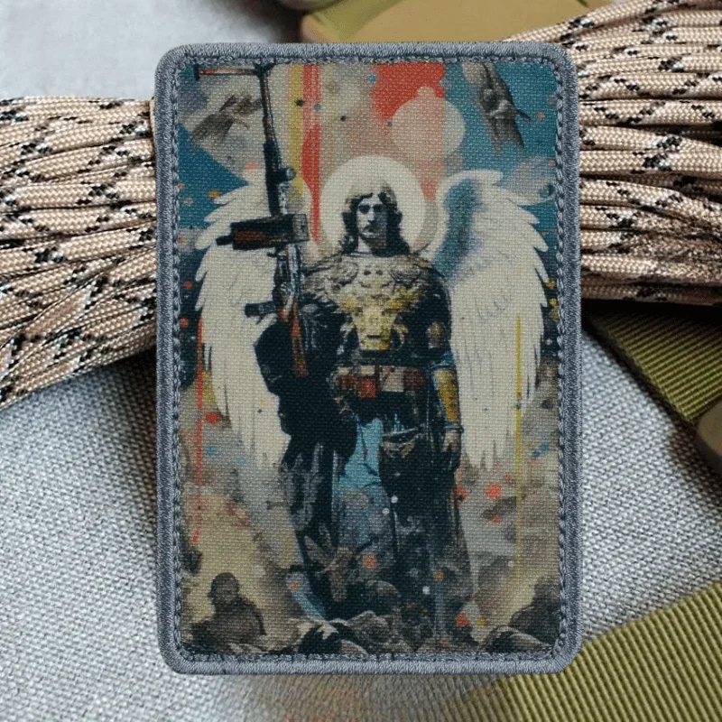 Insignia de moral táctica de Ángel "Guardian", emblema de gancho y bucle impreso, ametralladora militar, brazalete del ejército de Ángel, mochila, pegatina para ropa