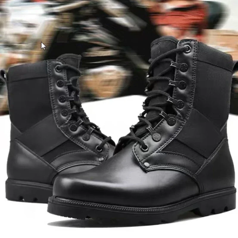 Botas de combate tácticas para hombre, botas de seguridad ultraligeras con punta de acero para el trabajo, botas altas transpirables, zapatos negros lisos para hombre - imagen 4