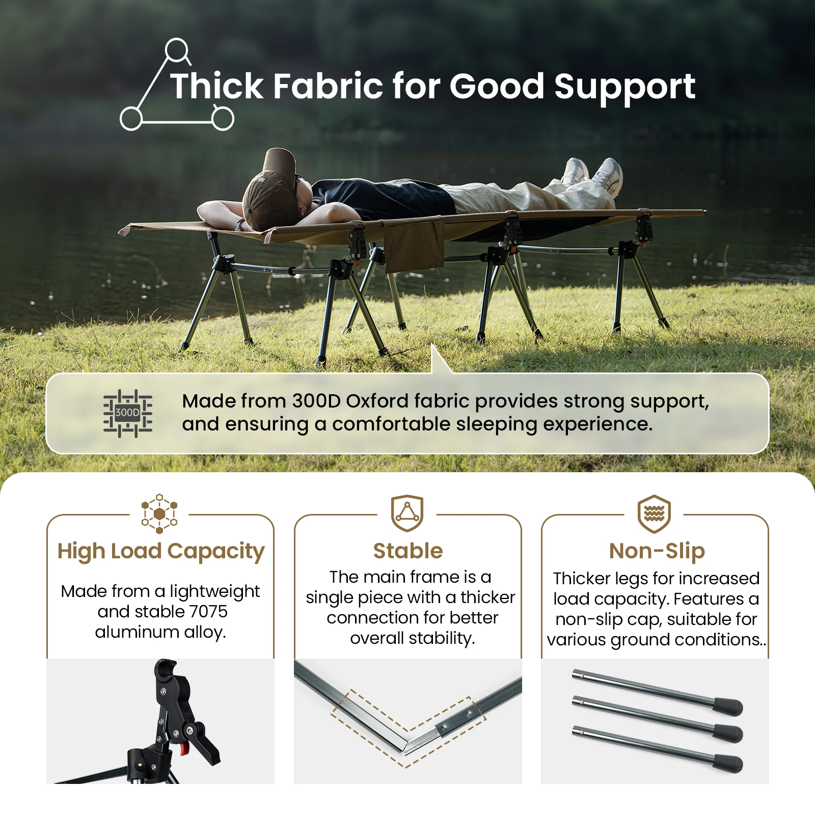 OneTigris Supranubis-cuna de Camping portátil, fácil de montar, cama plegable para exteriores, colchoneta para dormir, cunas para adultos, cama de campo - imagen 5