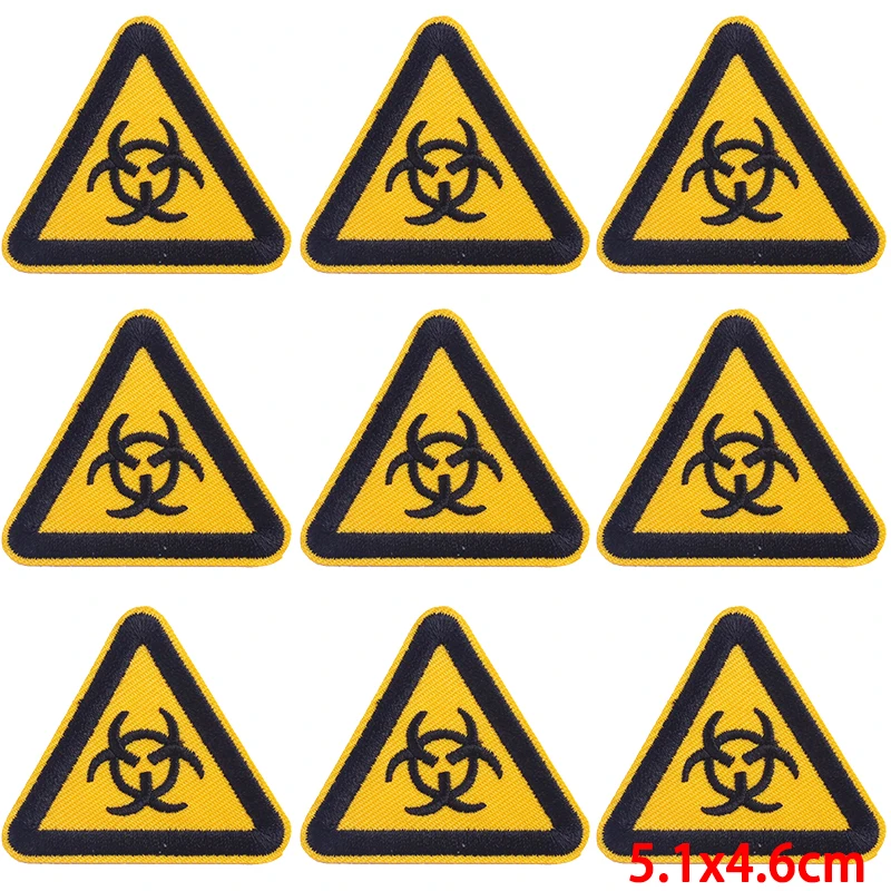 Parches bordados de señal de advertencia para ropa, Parche de peligro para planchar en la ropa, insignias de ropa prohibido, 10 unidades por lote - imagen 3