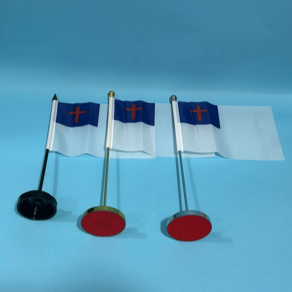 BANDERA SKY escritorio de oficina pequeña bandera de la bandera cristiana 14x21cm poliéster bandera cristiana mesa Banner adornos de escritorio banderas - imagen 2