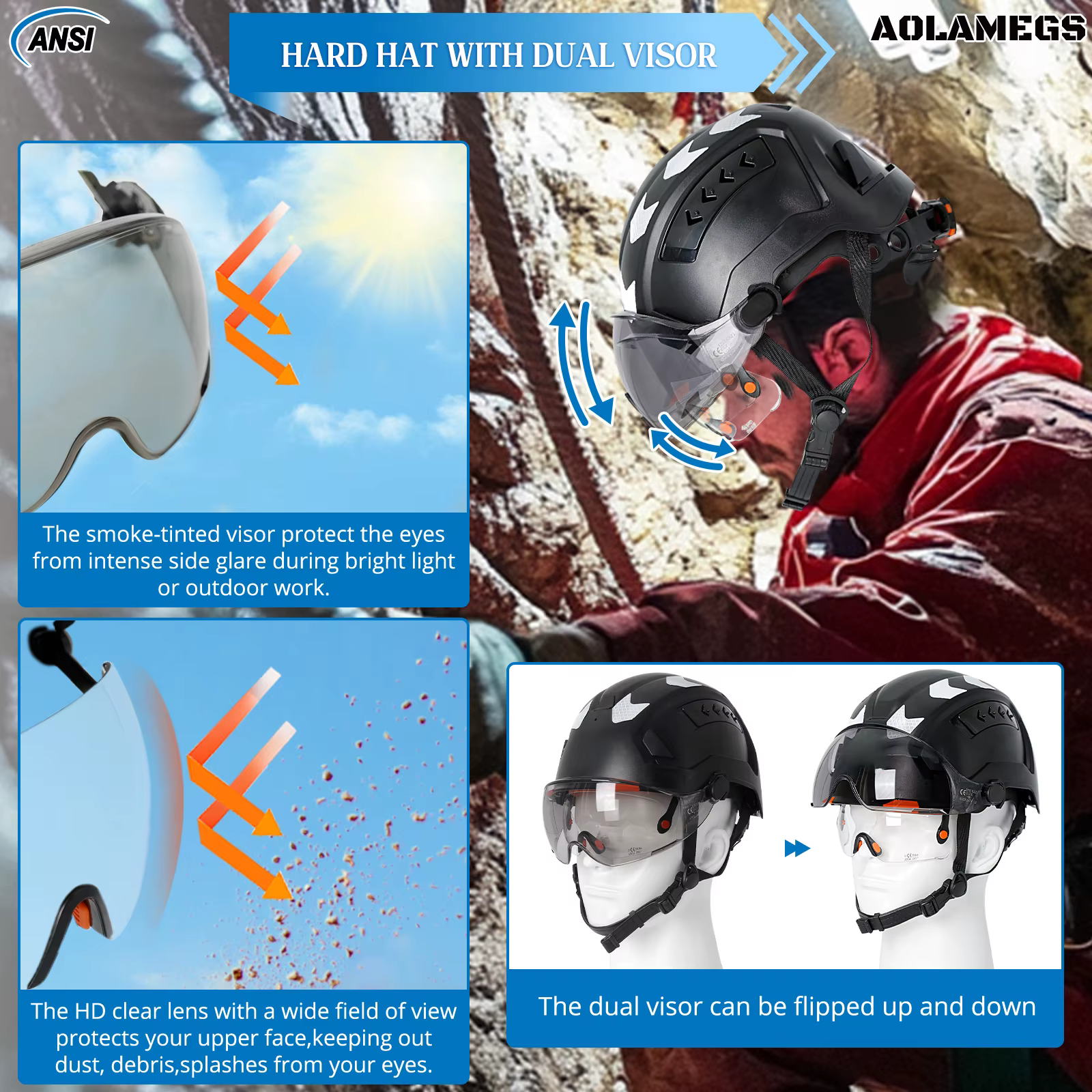 Casco de seguridad con gafas dobles y bandas reflectantes transpirable - imagen 5