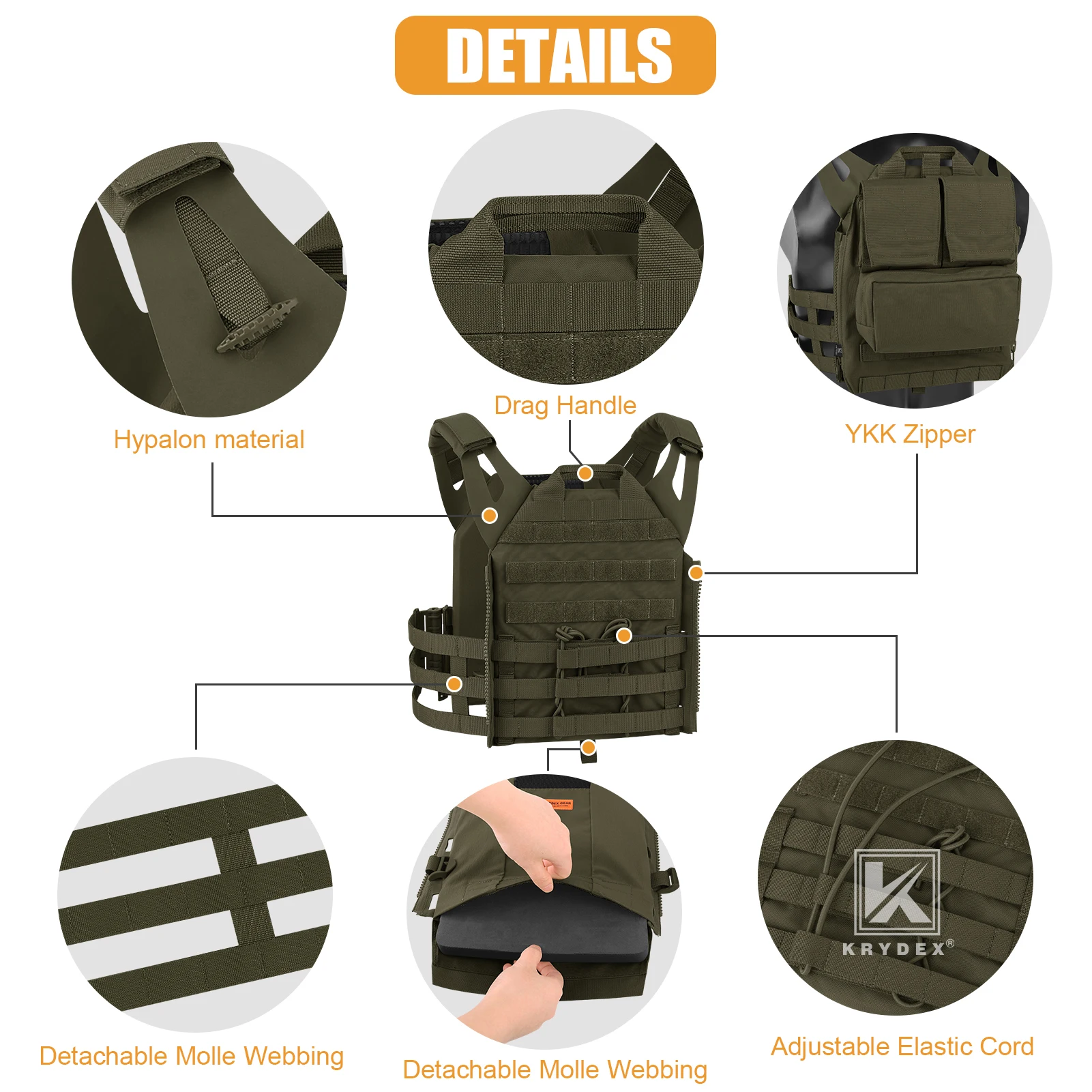 KRYDEX 500D Tactical JPC 2.0 Plate Carrier Quick Release Tube Cummerbund Assaulter Armor Vest - imagen 3