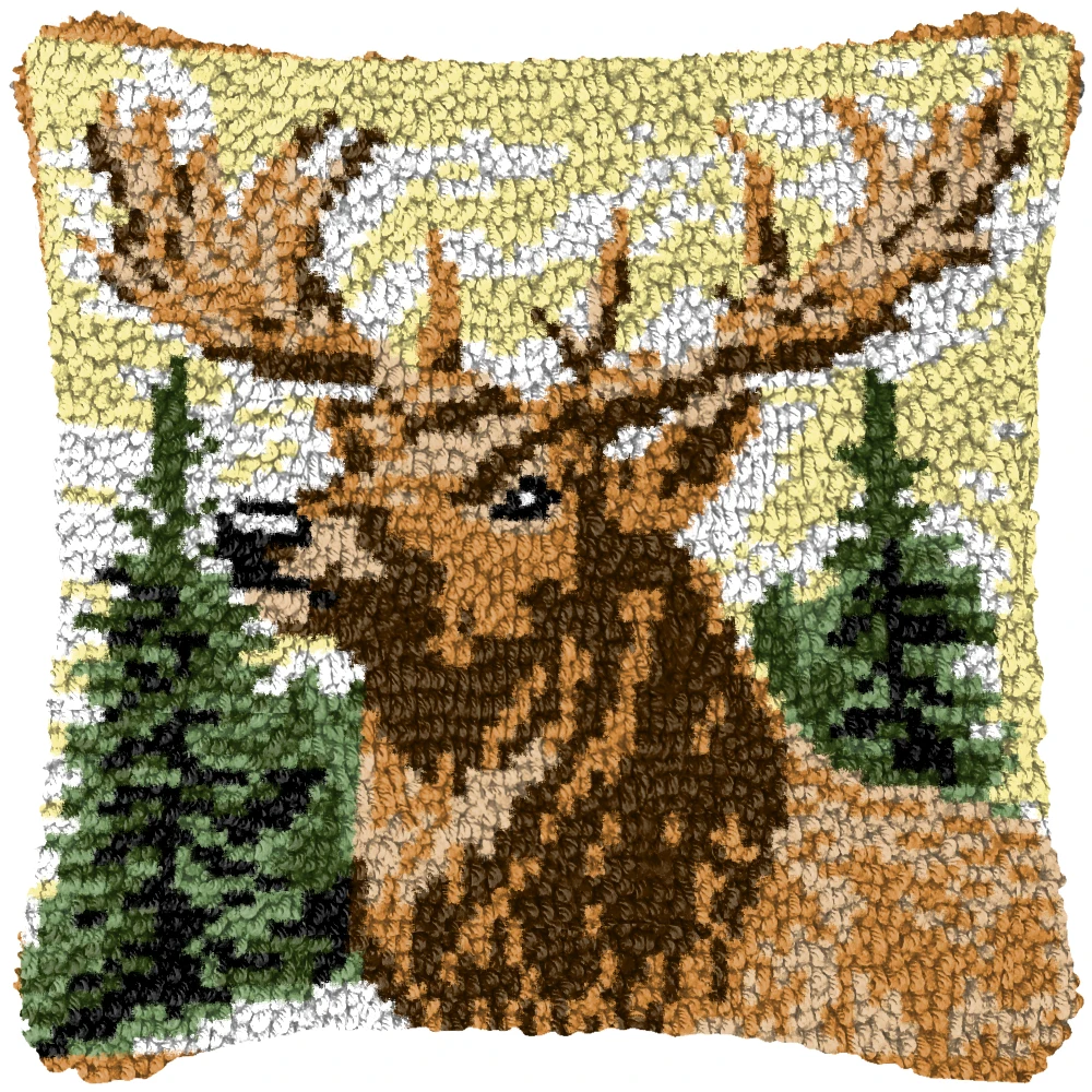 Alfombra de almohada de Reno de Navidad, funda de almohada bordada, Kits de enganche de pestillo de animales, alfombra de musgo, Kits de punto de cruz de vacaciones de alegría de lobo - imagen 2