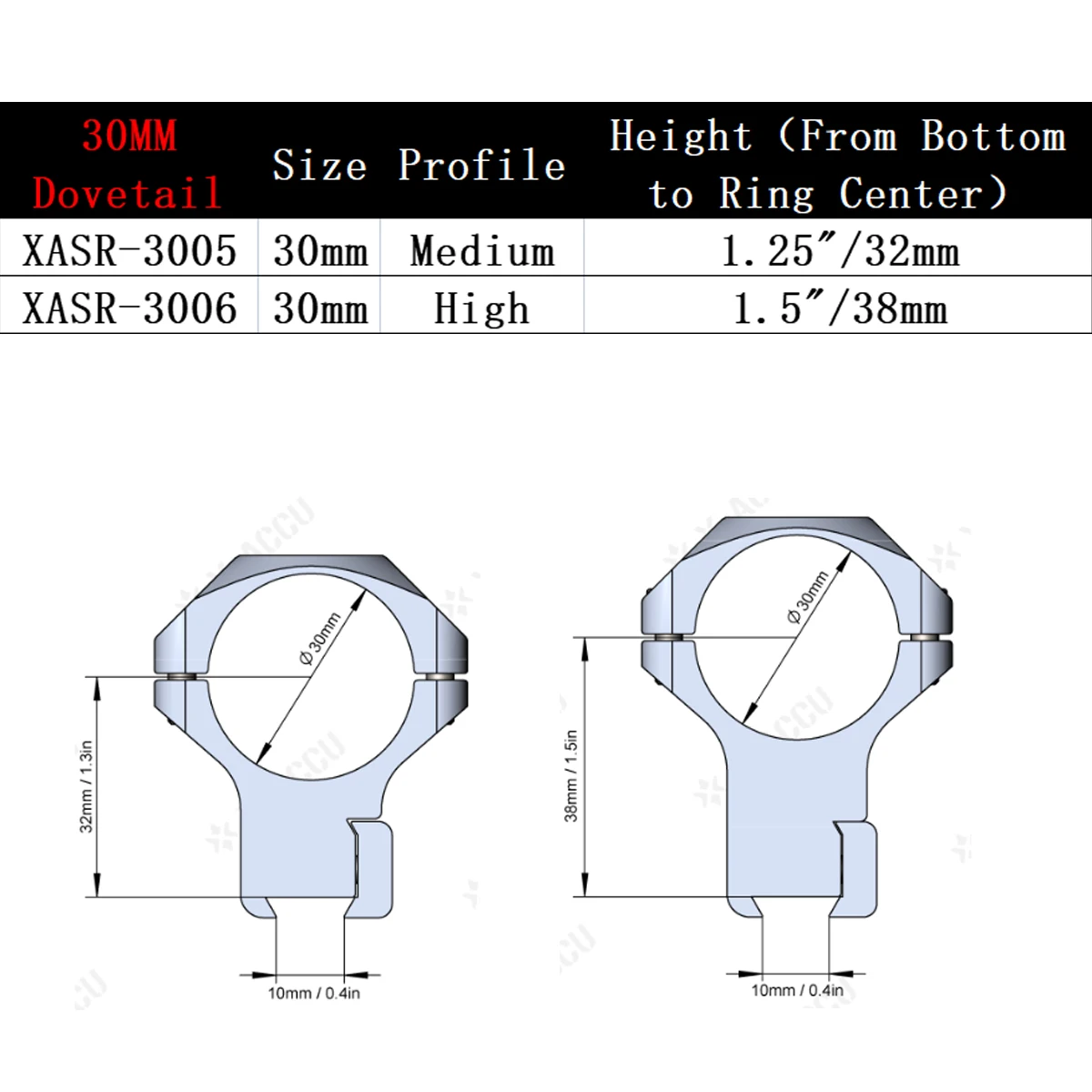 Anillos de Montaje Vector Optics X-ACCU 1" 25.4/30/34/35mm Perfil Bajo/Medio/Alto para Riel Picatinny/Dovetail de Rifle 20/11mm - imagen 4