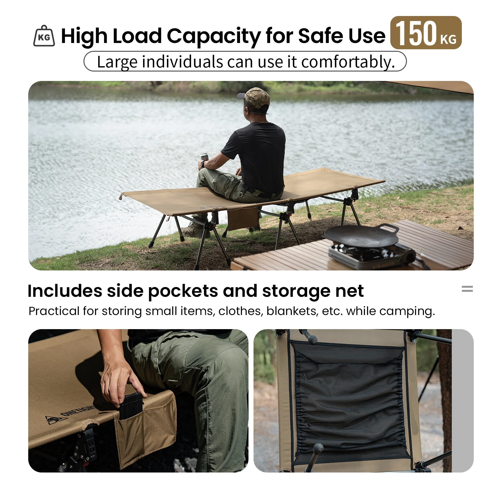 OneTigris Supranubis-cuna de Camping portátil, fácil de montar, cama plegable para exteriores, colchoneta para dormir, cunas para adultos, cama de campo - imagen 4