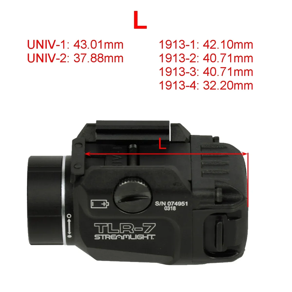 Linterna tactica TLR-1/HL/3/7/8 - 800 lumenes, riel 20 mm, aluminio - imagen 4
