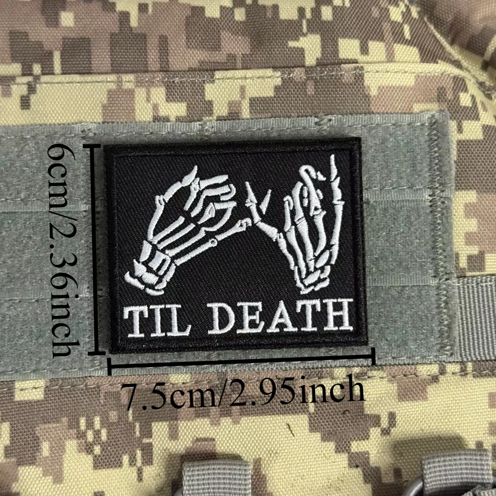 Parche táctico bordado calavera TIL DEATH con gancho y bucle - imagen 5