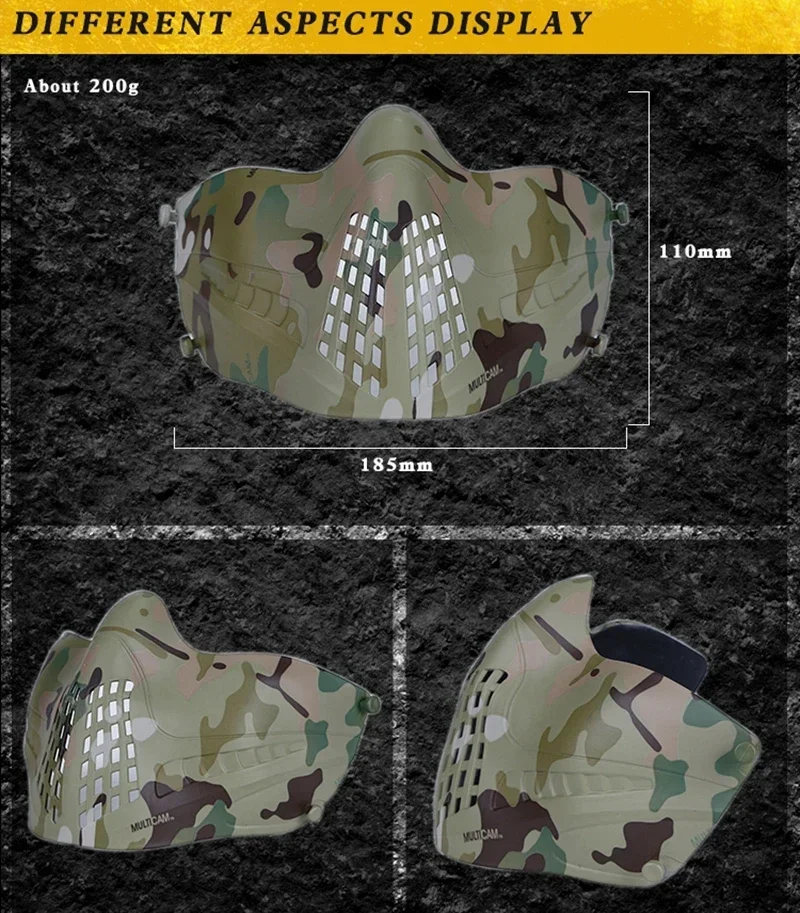 Máscara táctica de media cara, suave y transpirable, para entrenamiento, juego CS, Protector bucal, accesorios para Paintball Airsoft, multicolor - imagen 3