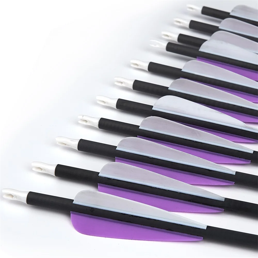 Flechas de carbono mixtas de 31,8 pulgadas, puntas reemplazables con plumas púrpuras de TPU para tiro con arco de caza, juegos de tiro con arco, 12/24 Uds. - imagen 5