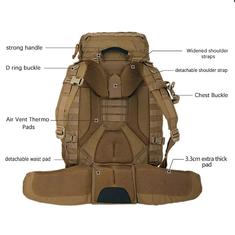 YAKEDA 90L bolsa táctica bolsa de montañismo impermeable a prueba de polvo transpirable aventura al aire libre viaje mochila táctica - imagen 3