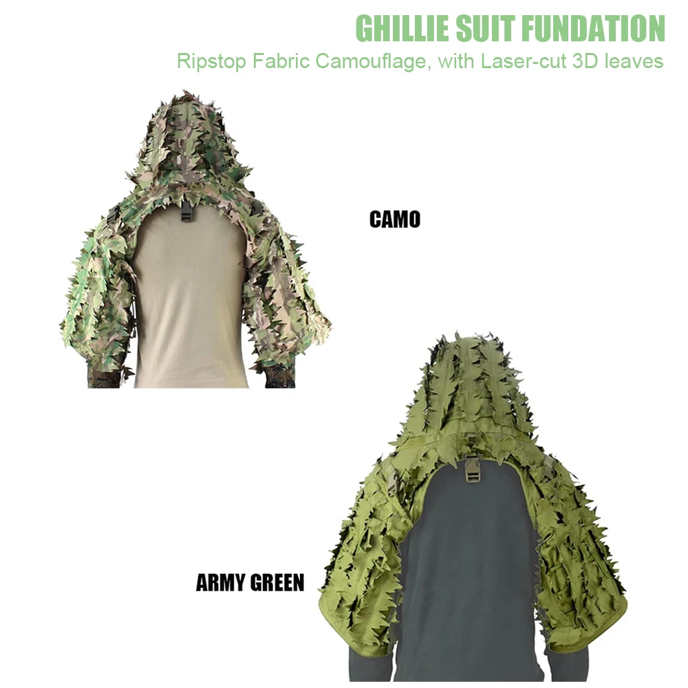 Ghillie Suit Foundation-abrigo de francotirador táctico, capuchas de Viper, ropa de camuflaje para accesorios de caza de Paintball Airsoft, hojas 3D - imagen 2