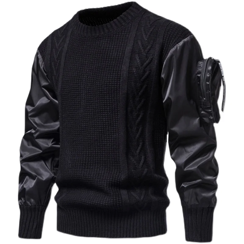 Suéter de cuello redondo de Color tridimensional, empalme de personalidad, diseño de moda europea y americana, manga con bolsillo - imagen 5