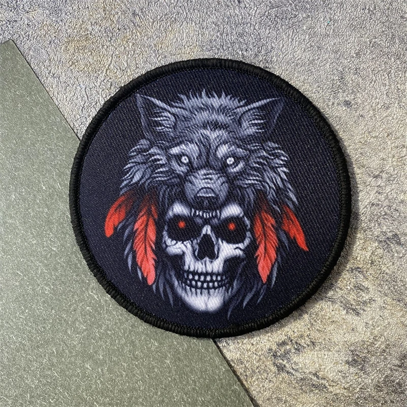 Parches de insignia de moral del jefe Tribal, esqueleto, lobo, brazalete táctico, gancho y bucle, adecuado para accesorios de mochila, pegatinas - imagen 4