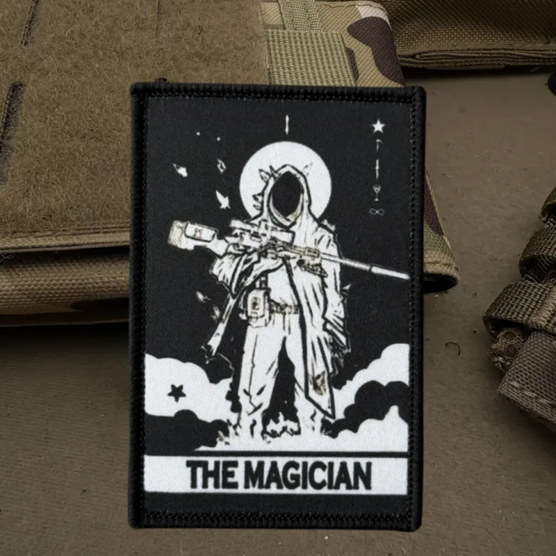 Parche con estampado de cartas de Tarot de francotirador, chaleco táctico, insignia de moral con gancho y bucle, pegatinas decorativas para mochila, parches para brazalete para ropa - imagen 4