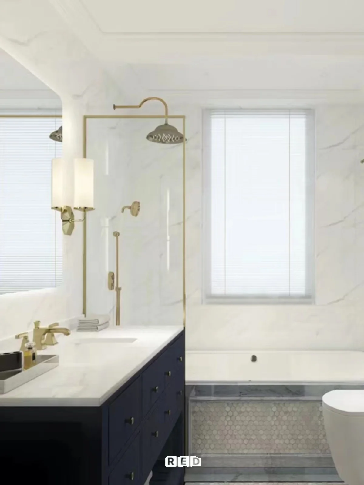 Mueble de baño azul profundo, combinación americana de piso a piso, lavabo de madera maciza de roble, lavabo, mueble de lavabo - imagen 3