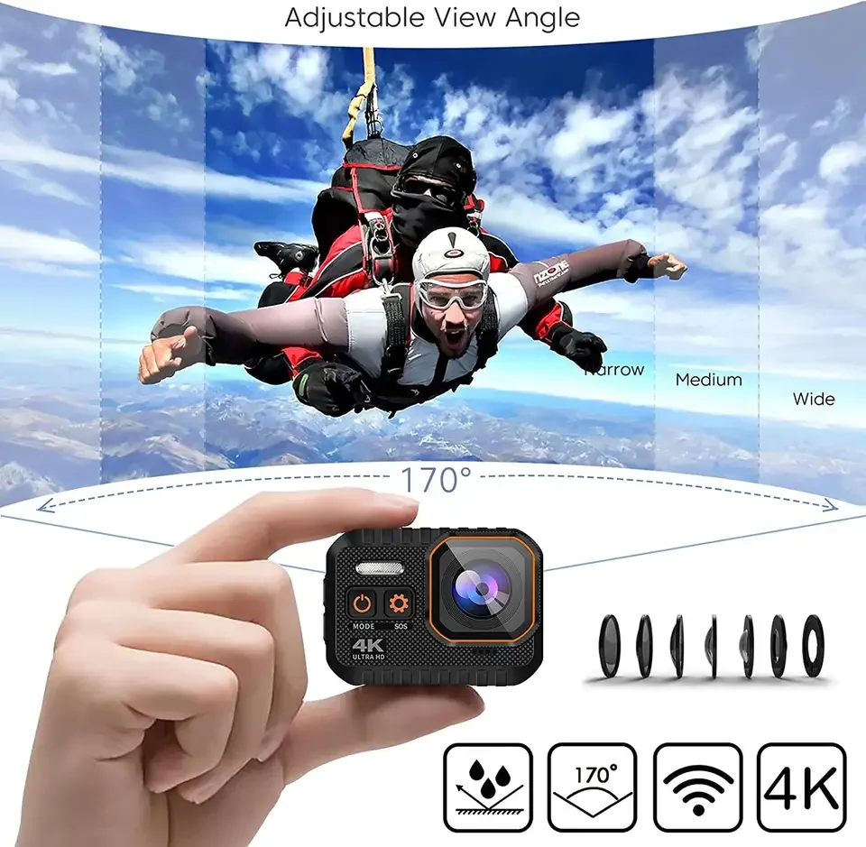Cámara de acción Wifi 4K 60FPS con pantalla de Control remoto, videocámara deportiva HD impermeable, grabadora de conducción, cámara de vídeo para bicicleta, casco - imagen 5