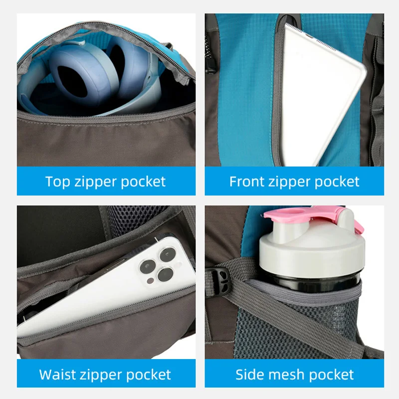 Mochila de gran capacidad para acampar, bolsa de hombro doble para senderismo, viajes, deportes al aire libre, impermeable, escalada, montañismo, 70L - imagen 5