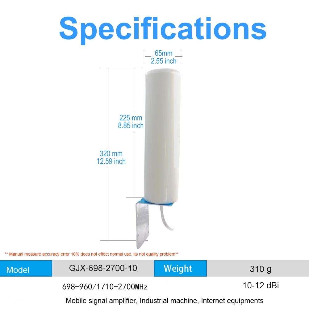 PT-SMA-10M Antena 4G LTE 10M (ganho de 10-12dBi) para enrutadores 3G/4G - Conectores SMA/TS9/CRC9, 698-2700MHz, omnidireccional - imagen 5