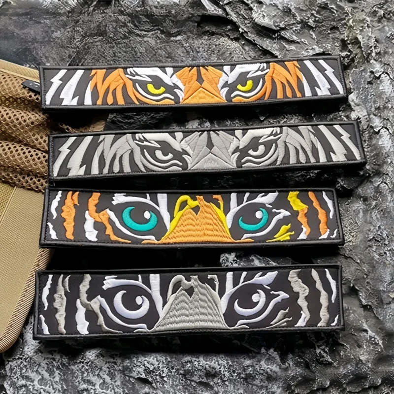 Parche largo a rayas de tigre, parche militar de Velcros, cierre de gancho y bucle, insignia de moral bordada táctica para mochila Molle