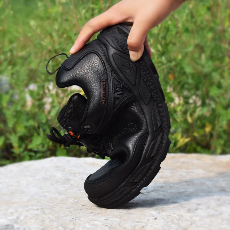 MODE Zapatos de senderismo COMPLETOS para hombre, zapatillas de deporte de cuero de vaca para correr al aire libre, zapatillas de senderismo con cordones, cómodas, ligeras y suaves, zapatillas de tenis informales - imagen 4
